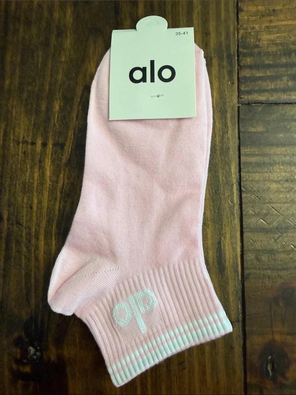 ALO Yoga Inspired Pale Pink Low-Cut Socks w/White Stripe